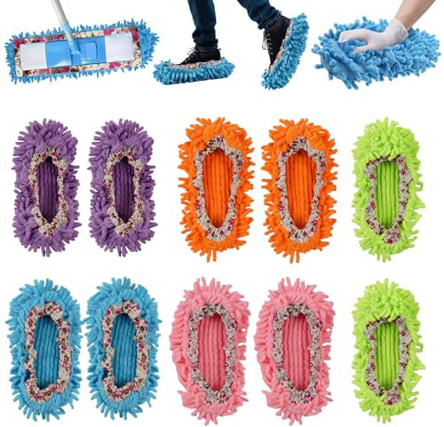 WPAJIRZO 5 Paar Moppschuhe, waschbarer Moppbezug aus Mikrofaser, Wischmopp Schuhe, Mop Schuhe Überzieher Bodenwischer-Überzug für Schuhe, Besen & Schrubber, Wiederverwendbar, Einheitsgröße