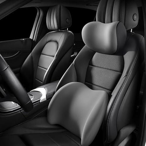 WHLXQ Ergonomische Kopfstütze und Lendenkissen für Autositze für Mercedes-Benz GLB SUV, Kissen Memory-Schaum, Kann Rückenschmerzen lindern,C/Grey-Headrest and Lumbar Cushion