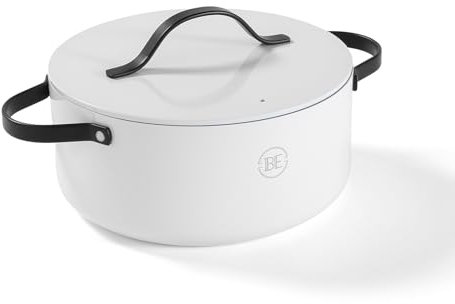 BE Living Essential Faitout avec couvercle – Ø 28 cm – Compatible avec tous types de feux – Revêtement antiadhésif en céramique – Compatible induction – Sans PTFE ni PFOA – Blanc