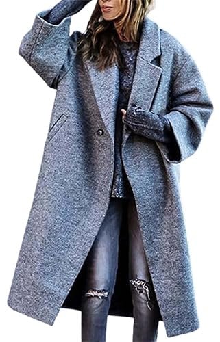 Cappotto di lana da donna, lungo, oversize, cappotto invernale da donna, elegante, classico, con risvolto, cappotto invernale a maniche lunghe, caldo, alla moda, elegante, grande, invernale, trench,