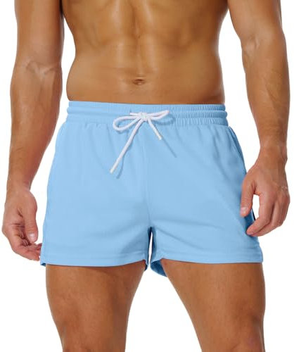 AIMPACT Sporthose Herren Kurz 3 Inch Mesh Basketball Shorts Herren Atmungsaktive Jogginghose Kurz Tennishose mit Taschen (Hellblau-L)