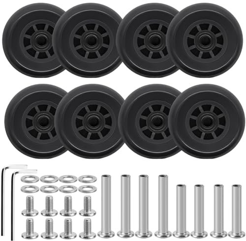 8 Roulettes De Rechange Pour Valise 50x22mm, Roues De Bagages Universelle Avec Essieux, Roues De Rechange Universelle En Caoutchouc Bagage, Peut Être Utilisé Pour Les Roulettes Pivotantes (Noires).