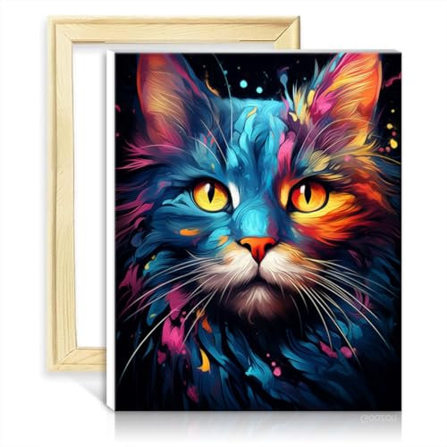 LiHEQING Peinture par numéros chat magique peinture adultes avec pinceaux et acrylique œuvre créative pour la décoration intérieure avec cadre (40x50 cm)