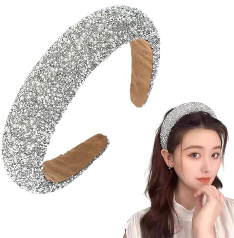 Strass Stirnband Damen Haarreif Kristall Haarreifen Glitzer Strass Haarreif Breit Haarband Mode Haarschmuck Haarreifen für Frauen, Mädchen Geburtstagsgeschenk, Hochzeit Braut Haarschmuck (Silber)