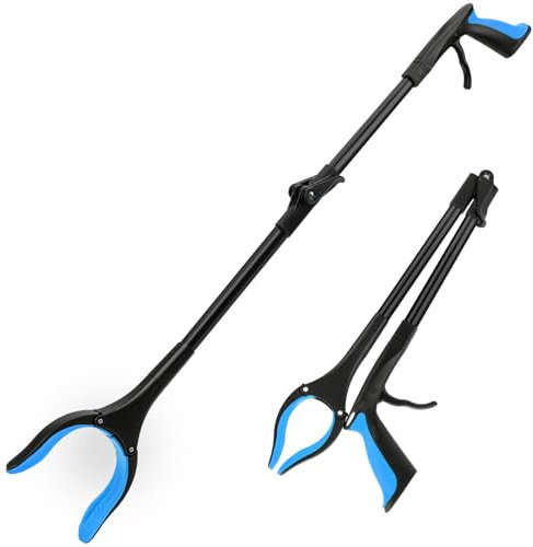 THINKWORK 81cm/32 Litter Pickers for Adults - Foldable Grabber Stick for Elderly, Helping Hand Grabber for Disabled, Heavy Duty Pick Up Stick Grabber, Portable Rubbish Picker Grabber (Blue)