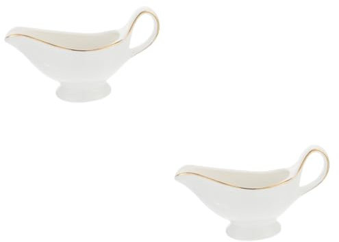 TOPBATHY 2 Piezas cubo de salsa de cerámica trifle bowl Decoración de mesa más cálido jarra blanca y dorada mezclador jarabe de cafe salsera de cocina contenedor de salsa de cocina