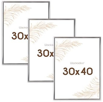 Wackadoo Bilderrahmen 30x40 Silber 3er Set Fotowand Fotorahmen mit Glasscheibe Kunststoff Picture frame Posterrahmen