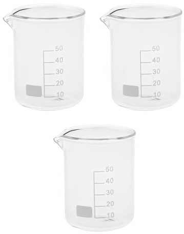TPZORJX 3er-Pack 50 ml Flachprofil-Becherglas 3,3-Glas-Messbecher mit Ausguss für den Einsatz im Küchenlabor flüssig