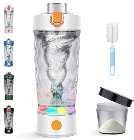 ZAKVOP Shaker electrico 650ml shaker proteinas electrico con compartimentos, mezclador de proteinas recargable con USB C, shaker proteinas para polvo y batido de leche, sin BPA (Blanco)