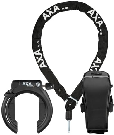 AXA Set Block XXL Retractable + ULC 130 + Transporttasche – Rahmenschloss Set mit Einsteckkette und Tasche – Hohe Sicherheit