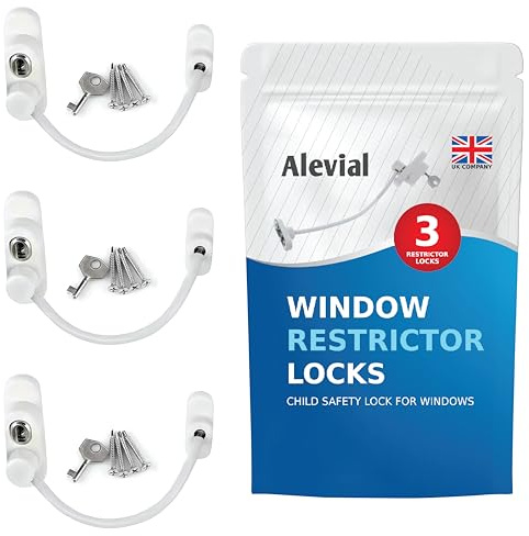Window Locks Child Safety 3Pk Window Restrictor for UPVC Windows Cable Lock Limiter Safety Stopper for Children & Pet Security by Alevial