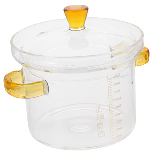 ERINGOGO Glass Stew Pot with Lid 450ml Double Ear Heat-Resistant Glass Cooking Pot for Stove Top Soup Simmering and Stewing in Kitchen