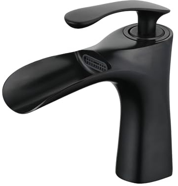 Leekayer Waschbecken im Badezimmer,Messing Material,Wasserfall Wasserhahn Schwarz,Wasserhahn Klein,1 Loch Eingriff,Heißes und Kaltes Wasser Mischen,LK1004BG