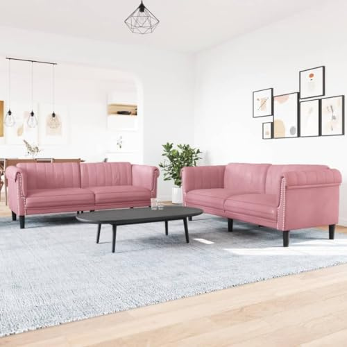 ZQQLVOO Set di 2 divani in velluto rosa con imbottitura, comodo per soggiorno relax