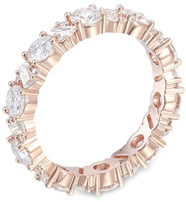 Lirzxin Anelli Fidanzamento Donna, Anello Oro Rosa 9K Elegante Eternità Fila con Moissanite Rettangolare Rotondo Anelli Donna Semplici Oro Rosa Misura 10