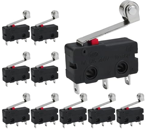 10 PCS Micro Switch Interrupteur de Fin de Course SPDT 5A 250V avec Levier à Rouleau, Microrupteur 3 Positions 1NO 1NC, Micro-Interrupteur de Fin de Course pour Électronique