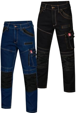 Arbeitshose Herren Stretch Jeans mit 11 Taschen Kniepolstertaschen Zollstocktasche Arbeitskleidung Männer Freizeit Hobby Gartenarbeit Heimwerker Kfz Werkstatt Renovierung Auto Berufskleidung Handwerk