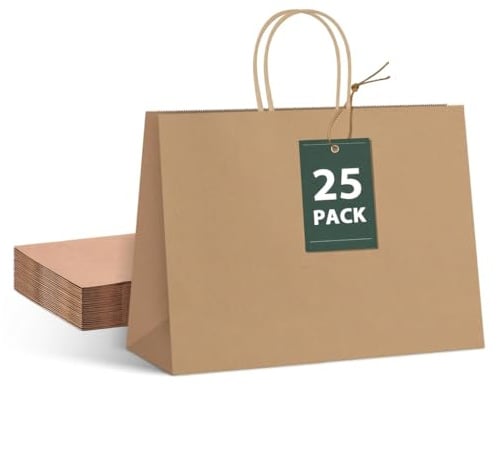 Heimwohl Papiertüten Geschenktüten 25 Stück Braun 41x15x30cm Kraftpapier mit Henkel für Geburtstag, Weihnachten, Hochzeit, Einzelhandel, DIY