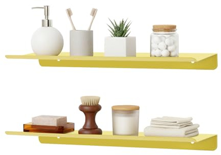 Kozivmo Juego de 2 estantes de pared de hierro, rectangulares dorados con pintura a alta temperatura, diseño moderno, carga máxima de 9 kg, montaje en pared para salón, baño, cocina y oficina