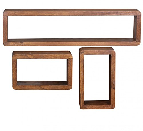 KADIMA Design Sheesham 3er Wandregale Teko Cubes Hängeregal Regal Bücherregal Massiv
