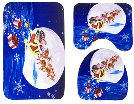 OUNONA Weihnachten Badematten Set Flanell Matte Badezimmer rutschfeste WC Teppiche 3pcs (Weihnachtsmann)