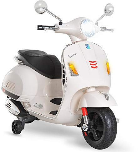 HOMCOM Vespa Scooter Moto électrique Enfants 6 V dim. 102L x 51l x 76H cm Musique MP3 Port USB klaxon Phare feu AR Blanc