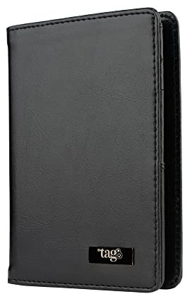 tag8 Porta passaporto in vera pelle, porta documenti e portafoglio con blocco RFID, per uomini e donne, spaziosa custodia per passaporti, biglietti da visita, denaro e documenti d'imbarco, nero