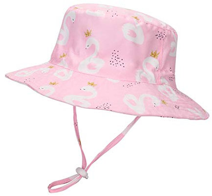 LACOFIA Cappello da Sole per Bambina Cappellino Estivo da Protezione Solare neonata Berretto da Spiaggia con Cinturino sottogola Regolabile Cigno Rosa 6-12 Mesi