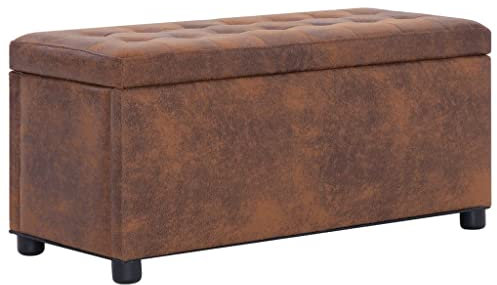 vidaXL Pouf de Rangement Tabouret Banc d'Entrée Coffre de Rangement Siège Banquette Repose-Pieds Table Basse Salon Salle de Séjour Marron Similicuir Daim