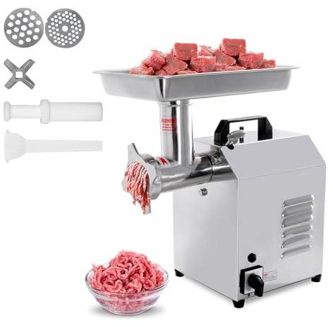Hakka Electric Meat Grinders Sausage Maker Commercial 550W Heavy Duty Stainless Steel Meat Mincer 80kg/h with Nozzles Attachment (TC8)