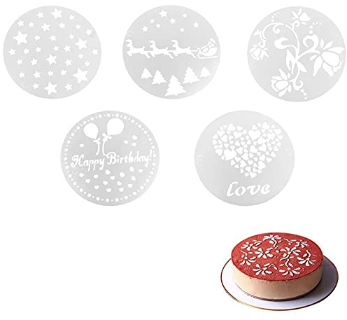 Torten Schablonen Tatoo Kuchen Dekoration 5er Set, Keks Dekoration Airbrush Schablonen Weihnachts Schablonen Cup-Kuchen-Schablonen, Die Blumen-Schablonen-Kaffeeschablonen