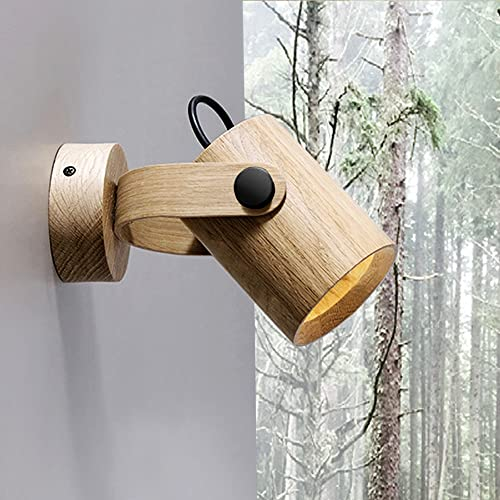 ouglres Wandleuchte Innen Holz,Vintage Wandlampe,Strahler Lampenschirm Drehbar,Bettlampe,Wandleuchten Im Modern Design for Schlafzimmer Beleuchtung Wohnzimmer Flur Bad,Gu10 Nachttischlampe,1Pack