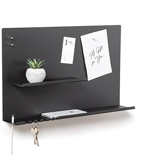 byde Wandorganizer Hebe aus Stahlstruktur. 49 x 9 x 30 cm 3-in-1 Wandregal mit Magnettafel und Magneten. Tafel für Schlüssel, Zeitungen und Notizen. Schwarze Farbe