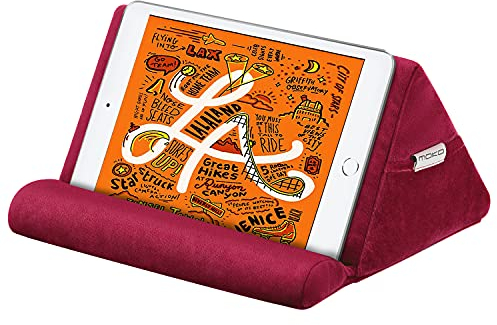 MoKo Tablet Kissenständer, Samt Halter für bis 11 Tablet, Halterung für eReader Kompatibel mit iPad Air 5 10.9/Air3, iPad 10.2 2022, iPad Pro 11/10.5/9.7, Mini 5, Galaxy Tab S6/S7 - Weinrot
