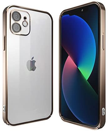 Angeston Case Compatible with iPhone 12 Mini, Galvanised Mirror Hard Protective Case, Metal Frame for iPhone 12 Mini, Scratch-Resistant, Shockproof Case - Gold