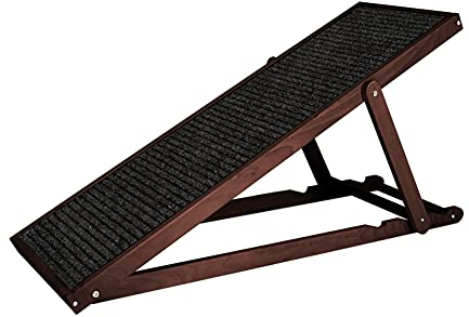 Holtaz Hunderampe Katzen Rampe Hundetreppe für Bett oder Sofa Klappbar aus Holz Petwalk Hundeleiter Auffahrrampe für Haustiere mit Anti-rutsch Einsatz Dunkelbraun