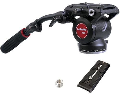 Leifrotto VS12 Video Fluid Head, Tripod Head Quick Release, with Two Plate 12cm & 14 cm, 75mm Base Fluid Head for Video DSLR Camera Max Load 26 lbs, for Tripods Monopods Slider Connection
