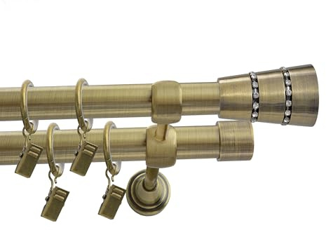 Fenster DEKOR Gardinenstange Gold Antik - Gordijnroede 220 cm - Elegante Modern Vorhangstange - 2-läufig stange vorhang - Karniesabschluss wählbar - Vorhang Stangen Gold Antik Jonker