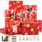 Geschenkpapier Weihnachten Rot, 6 Blatt Weihnachtspapier 70x50CM mit Geschenkanhänger Packseil Aufkleber und Geschenkbänder, Engel Elch-Muster Weihnachten Geschenkpapier, 70x50cm