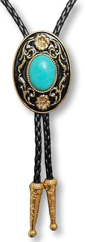 Himongoo Coral Opal Turquoise Opal Bola Bolo Tie for Men Women Leather Rope Wedding Necklace Western Cowboy Necktie (Flower Turquoise)
