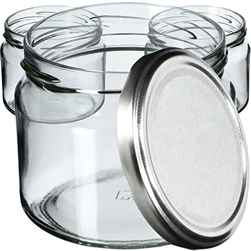 KADAX Lot de 100 bocaux de conservation avec couvercle à visser - 330 ml - Pour confitures, confitures, miel - Argenté