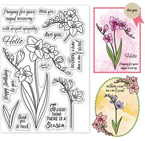 GLOBLELAND Freesie Blume Klar Briefmarken Orchidee Segen Worte Silikon Klare Stempel Dichtungen für Karten, Die DIY Scrapbooking Foto Journal Album Dekoration
