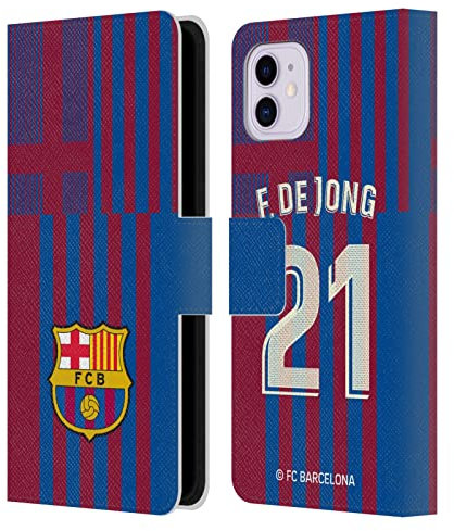 Head Case Designs Licenciado Oficialmente FC Barcelona Frenkie De Jong 2021/22 Jugadores Inicio Kit Grupo 1 Carcasa de Cuero Tipo Libro Compatible con Apple iPhone 11