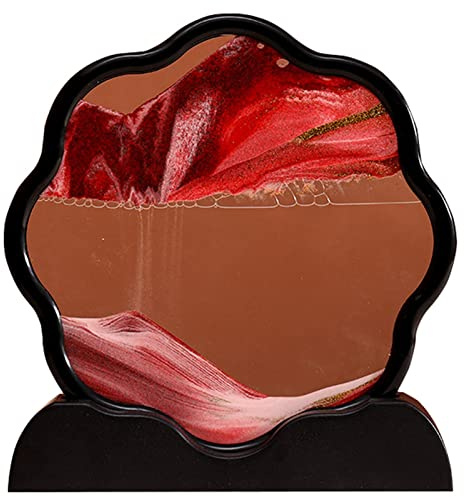 Meiiron 10IN, Cadre Noir Art Sable Mobile, Mouvement Liquide Sable Art for la Décoration de Travail à Domicile, 3D Paysages de Mer Profonde Détente Sablier Décoration de Bureau (Color : Red)