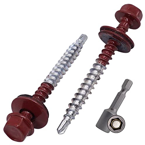 SKIR'CO (50 pezzi) Viti per tetti verniciate 4,8 x 50 mm, testa esagonale, viti autoperforanti con rondelle EPDM (rosso ossido, RAL 3009)
