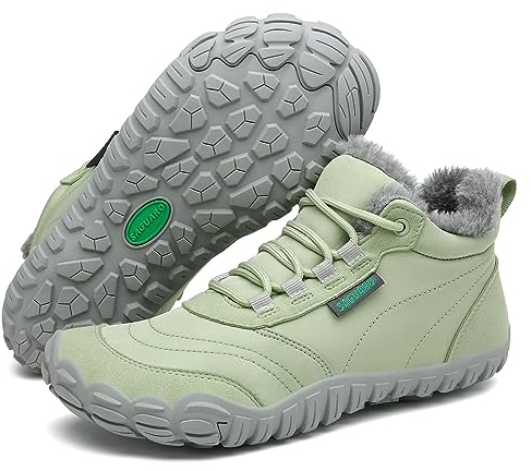 SAGUARO Barfußschuhe Damen Winter Gefüttert Winterschuhe Barfusschuhe Warm rutschfest Winterstiefel Wasserabweisend Outdoor Winter Boots Grün,EU GR.41