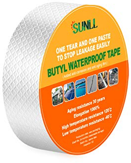 SUNLL Butyl Duct Tape 5cm Breite X 10m Länge, Wasserdichtes Butyl Dicht band, für RV Reparatur, Fenster, Bootsdichtung, Sonnenraum, Glasierte Fliesen, EPDM Gummi Dach Patching, Silber