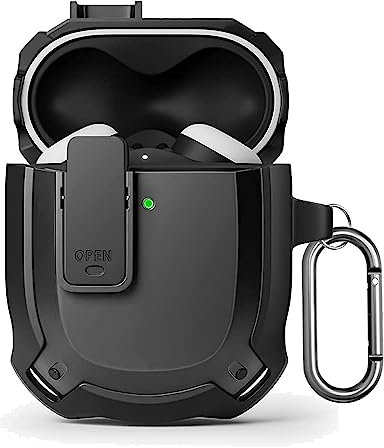 Case for Google Pixel Buds A-Series,KZIOACSH [Front LED Visible] Hard PC + TPU Rubber Shockproof Reinforced Protective Case Skin Portable Slim Lightweight Anti-Lost Earbuds Cover with Carabiner,Black