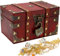 AOTOPYU Schatztruhe, Schatzkiste Kindergeburtstag, Piratenkiste, Geschenk-Box verschließbar mit Deckel und Schloss, Holztruhe (S:18x11x10cm)