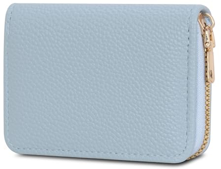 IHIGOGOFA Porte Cartes de Crédit Cuir Fermeture Eclair, Crédit Portefeuille Blocage RFID avec 11 emplacements pour Cartes (Bleu Clair)